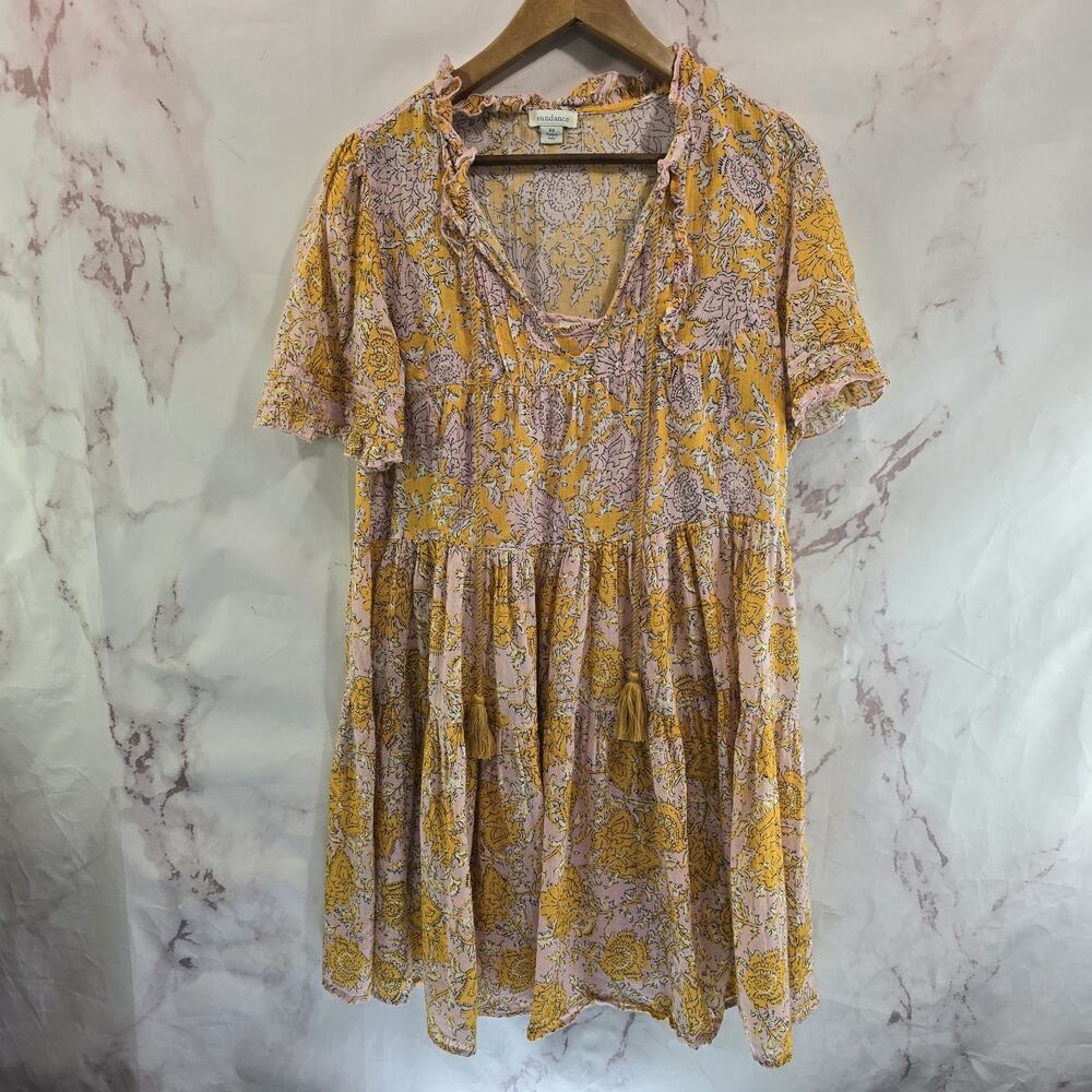 Sundance Dress Womens XS Pink Orange V Ruffle Flutter V Tassel Drop Waist Tiered